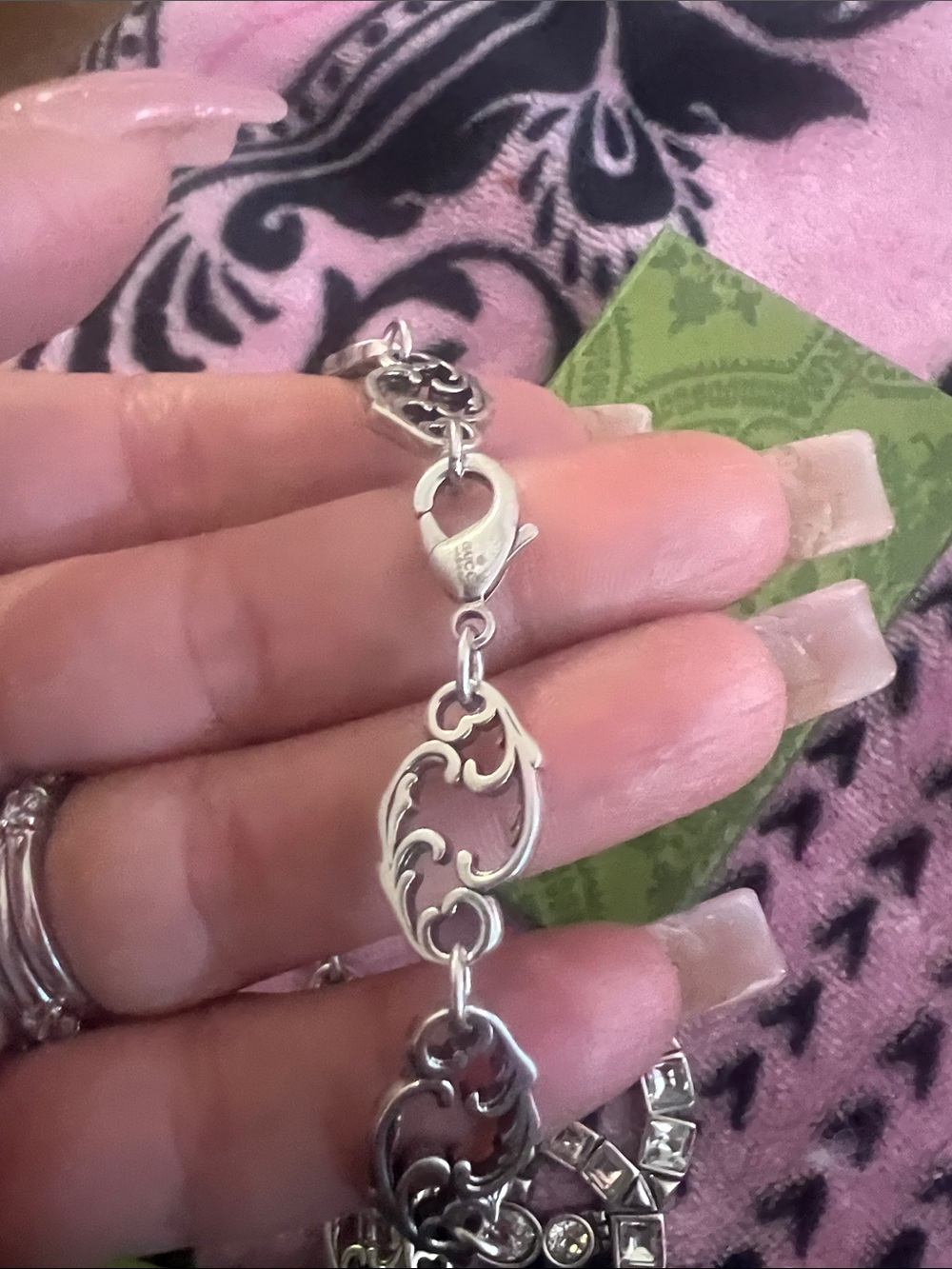 Gucci Silver-Tone Crystal GG Drop Necklace - Picture 2 of 3